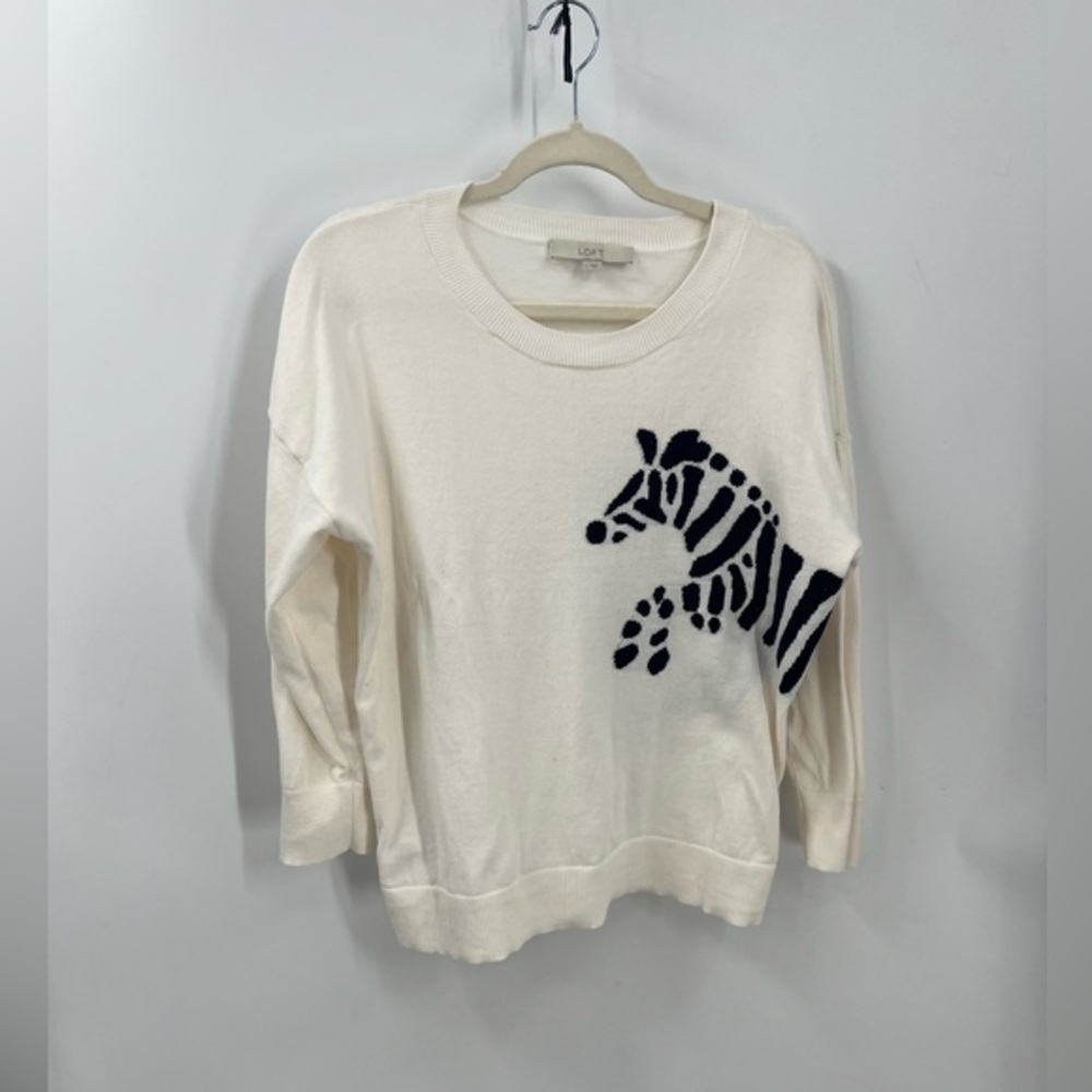 Loft 100% cotton novelty, zebra print, drop shoulder sweater, L
